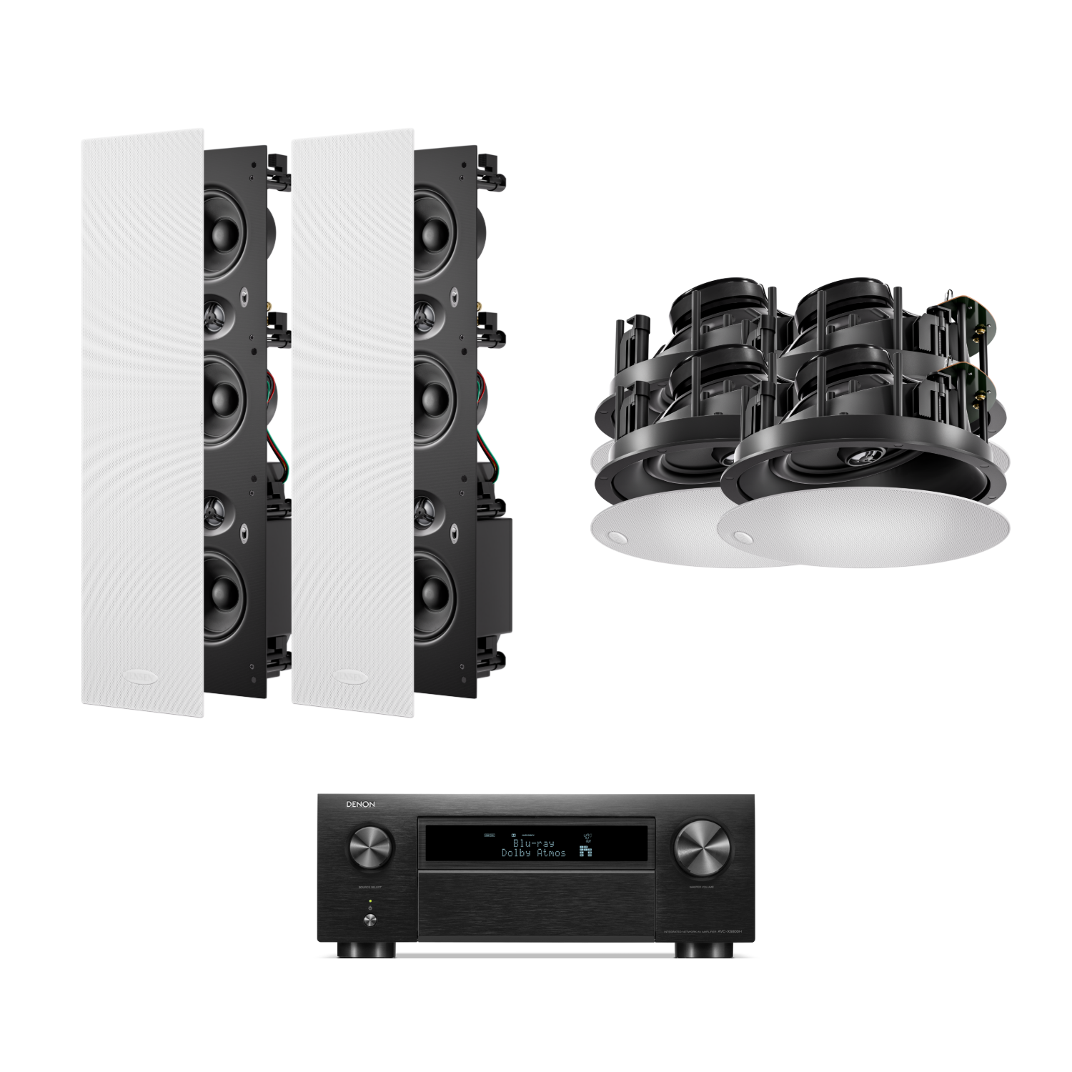 Jensen 7.1 home theatre design package with in-wall front speakers, in-ceiling speakers and AV receiver